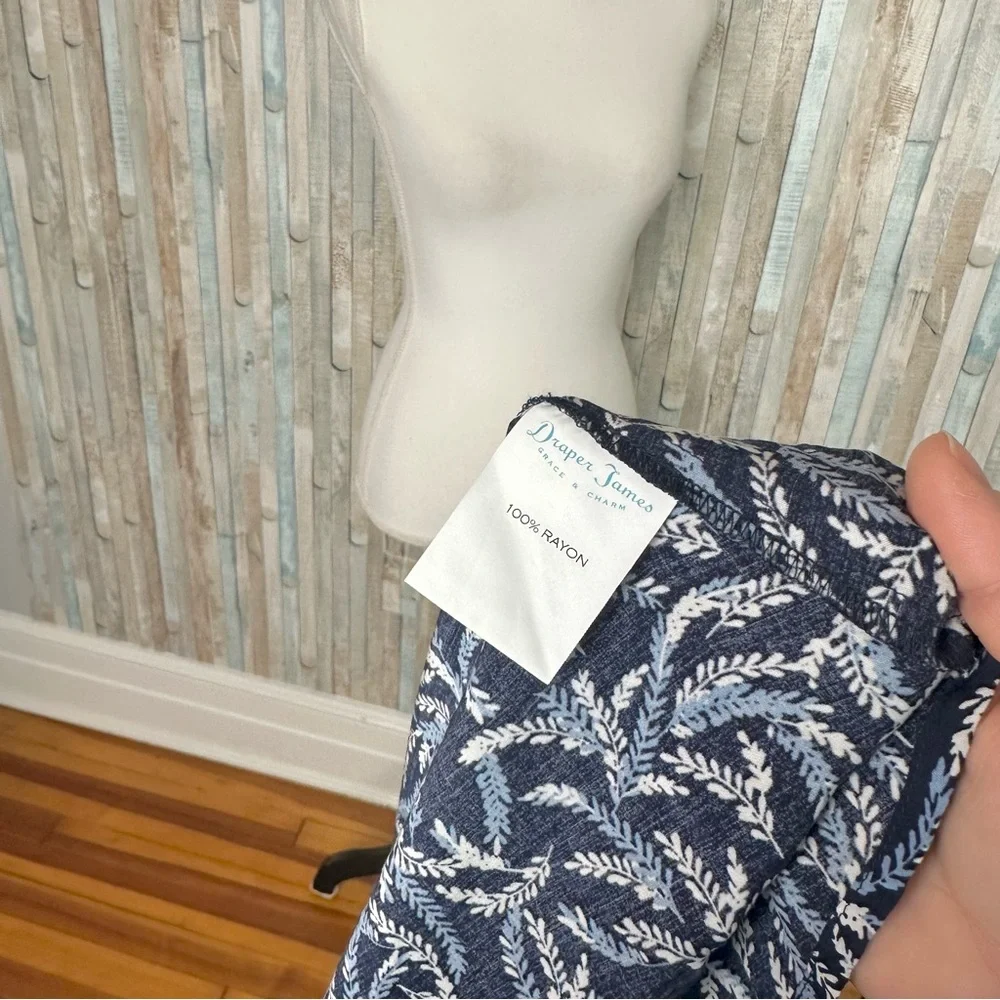 Draper James 6 Blue Fern Print Long Sleeve Peasant Blouson Dress‎ Mini